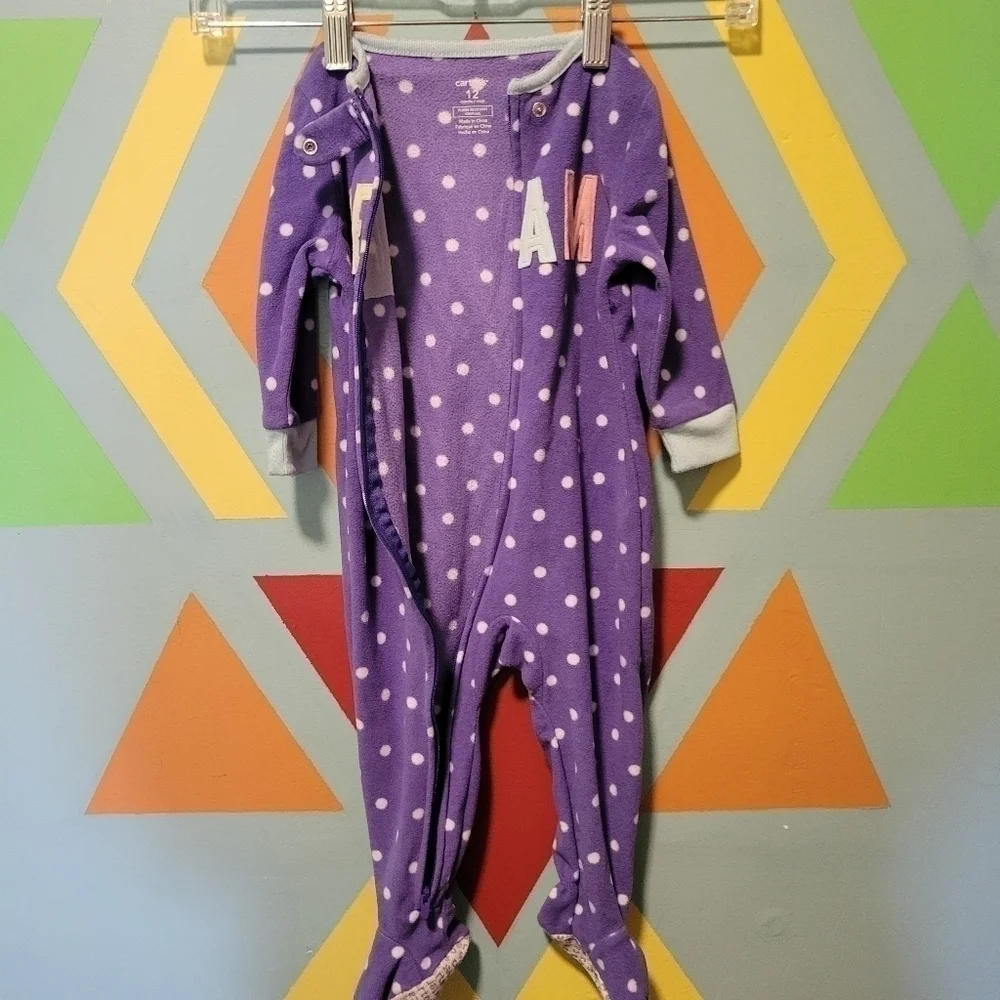 Set Of 2 Carter's Girl's Footie Pajamas Side Foot Zip-Up Size 12 Months